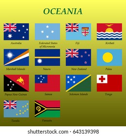 set of all flags of Oceania. Vector Illustration