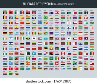 Set of all flags of the world. Vector EPS10. Full collection of 195 flags of modern states.