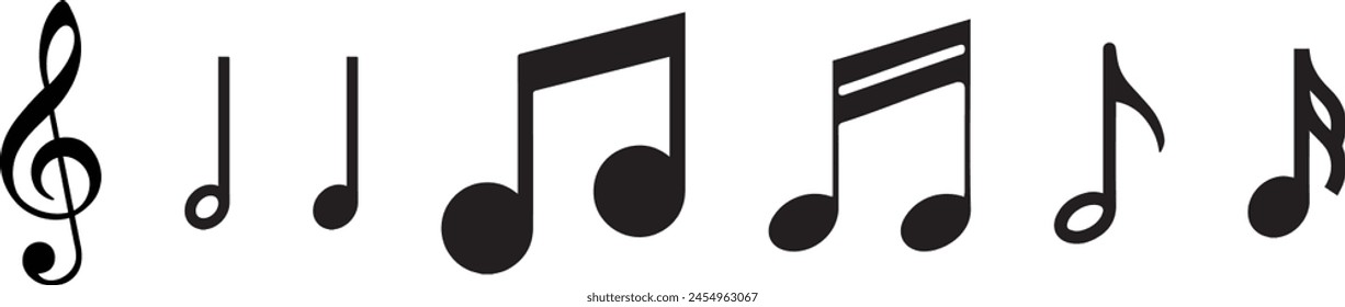 Set aller Musical-Noten "Symbole und Anmerkungen Noten-Icon-Set, Noten-Symbol, flache Design editierbare Vektorillustration