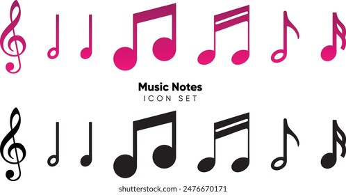 Set of all Musical notes Symbols and Annotations notes icon set, Music notes symbol, flat design in gradient and black fill editable vector illustration icons collection