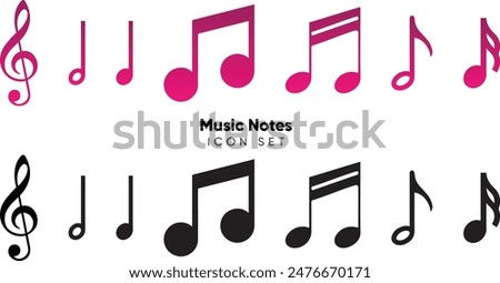 Set of all Musical notes Symbols and Annotations notes icon set, Music notes symbol, flat design in gradient and black fill editable vector illustration icons collection