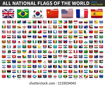 Set Of All National Flags Of The World . Folder Flag Design . Element Vector .