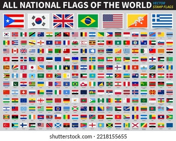 Set aller nationalen Flaggen der Welt . Stamp Flag Design . Elementvektor.