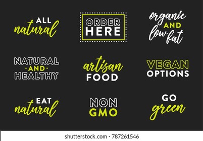 Set Of All Natural Organic Food Menu Text Background