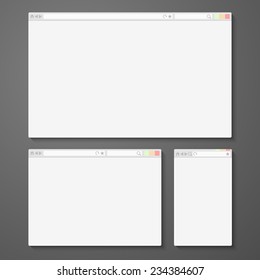 Set of all size browsers for site preview - computer, tablet, phone sizes. Vector