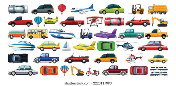 Set all transport means  World Transport Day  Vector Illustration  EPS file  Isolated white background  
