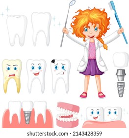 Set of all types of teeth on white background illustration
