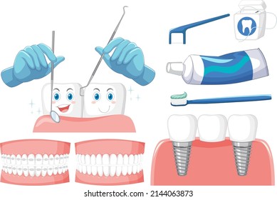 Set of all types of teeth on white background illustration