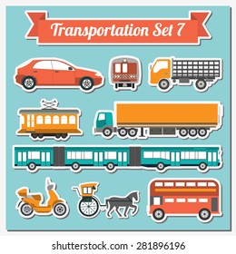 Set of all types of transport icon  for creating your own infographics or maps. Water, road, urban, air, cargo, public and ground transportation set. Vector illustration