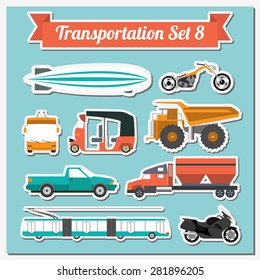 Set of all types of transport icon  for creating your own infographics or maps. Water, road, urban, air, cargo, public and ground transportation set. Vector illustration