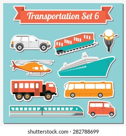 Set of all types of transport icon  for creating your own infographics or maps. Water, road, urban, air, cargo, public and ground transportation set. Vector illustration