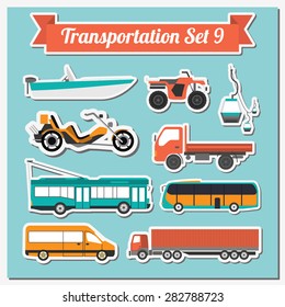 Set of all types of transport icon  for creating your own infographics or maps. Water, road, urban, air, cargo, public and ground transportation set. Vector illustration