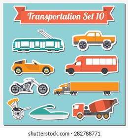 Set of all types of transport icon  for creating your own infographics or maps. Water, road, urban, air, cargo, public and ground transportation set. Vector illustration