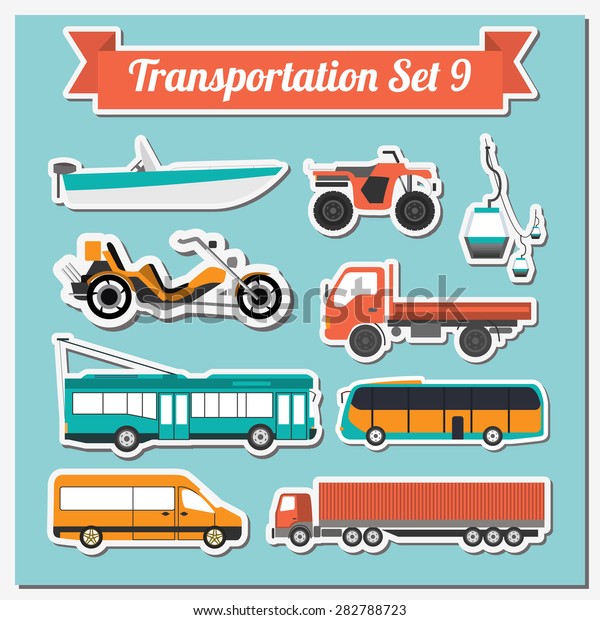 Set of all types\
of transport icon  for creating your own infographics or maps.\
Water, road, urban, air, cargo, public and ground transportation\
set. Vector illustration