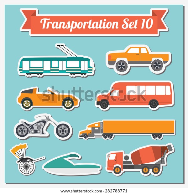 Set of all types\
of transport icon  for creating your own infographics or maps.\
Water, road, urban, air, cargo, public and ground transportation\
set. Vector illustration