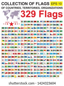 Set of all world flags of sovereign States, territories and organizations with names. Flags of the world. Complete Collection world Flags.