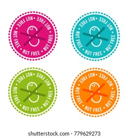 Set of Allergen free Badges. Nut free. Vector hand drawn Signs. Can be used for packaging Design.