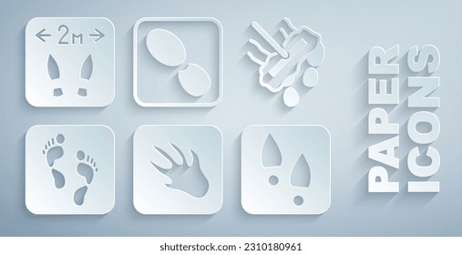 Set Alligator crocodile footprint, Mop, Human, footprints shoes,  and Safe distance icon. Vector