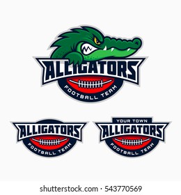 Set of alligator mascot for a football team. Vector illustration.