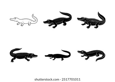 Set of Alligator silhouette vector illustration
