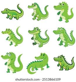 A set of alligator vector illustrator. This is an editable and printable high quality vector eps file.