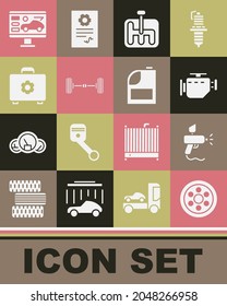 Ajuste la rueda de aleación, la pistola de aerosol de pintura, Compruebe el motor, el selector de marcha, el coche del chasis, la caja de herramientas, el estado de diagnóstico y el icono de la cubierta para aceite de la máquina de motor. Vector