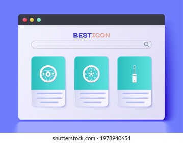Set Alloy wheel, Steering and Screwdriver icon. Vector