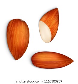 Set with almond grains on a white background