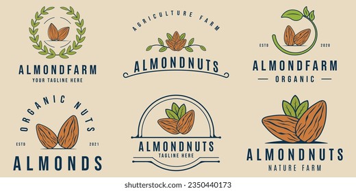 set almond nut vintage logo agriculture vector illustration design