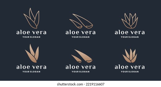 conjunto de colecciones de aloe vera diseño del logo con color dorado
