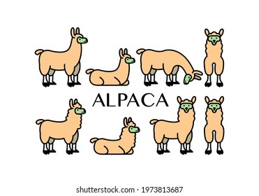 set of alpaca icons vector