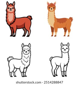 Um conjunto de ilustrações de vetor de alpaca. Este é um arquivo eps vetorial de alta qualidade editável e imprimível.