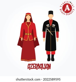 Set of alphabet cartoon characters in traditional clothes. A for Azerbaijan.