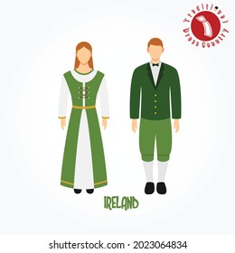 Set of alphabet cartoon characters in traditional clothes. I for Ireland.