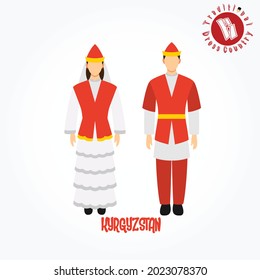 Set of alphabet cartoon characters in traditional clothes. K for Kyrgyzstan.