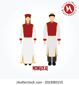 Set of alphabet cartoon characters in traditional clothes. M for Mongolia.