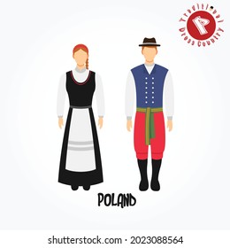 Set of alphabet cartoon characters in traditional clothes. P for Poland.