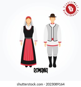 Set of alphabet cartoon characters in traditional clothes. R for Romania.