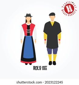 Set of alphabet cartoon characters in traditional clothes. H for Holy See.