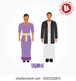 Set of alphabet cartoon characters in traditional clothes. U for Uganda.