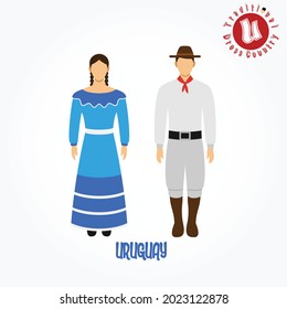 Set of alphabet cartoon characters in traditional clothes. U for Uruguay.