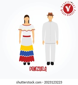 Set of alphabet cartoon characters in traditional clothes. V for Venezuela.