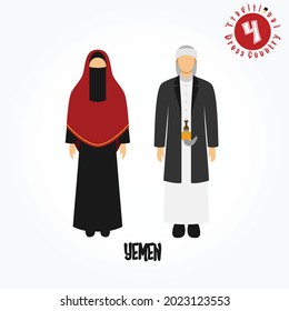 Set of alphabet cartoon characters in traditional clothes. Y for Yemen.