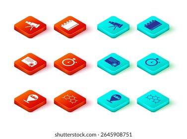 Set Alphabet, Chemical formula, Certificate template, Stopwatch, Spiral notebook and Telescope icon. Vector