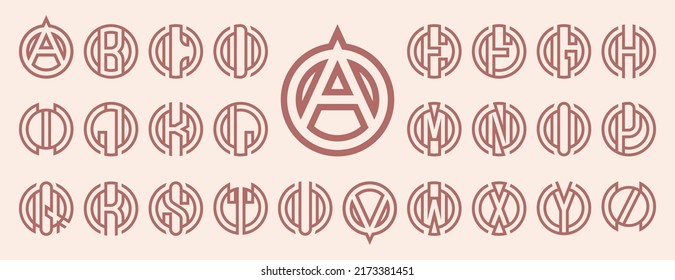 Conjunto de paquetes de diseño del logotipo de monograma del círculo del alfabeto. El logotipo puede utilizarse para cualquier empresa.