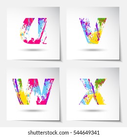 Set of Alphabet with colors splash style on grungy vector illustration