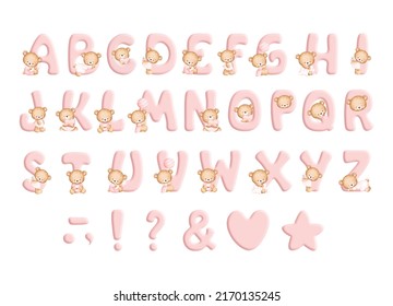 Set of Alphabet and cute baby bear 