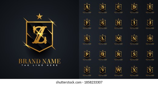 Set Alphabet Gold logo with shield illustration template design