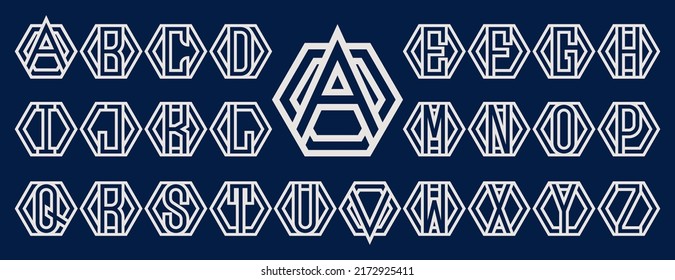 Set of alphabet hexagon monogram logo design bundle. The logo can be used for any company business.
