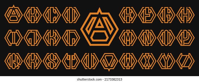 Conjunto de paquetes de diseño del logotipo del monograma hexagonal del alfabeto. El logotipo puede utilizarse para cualquier empresa.